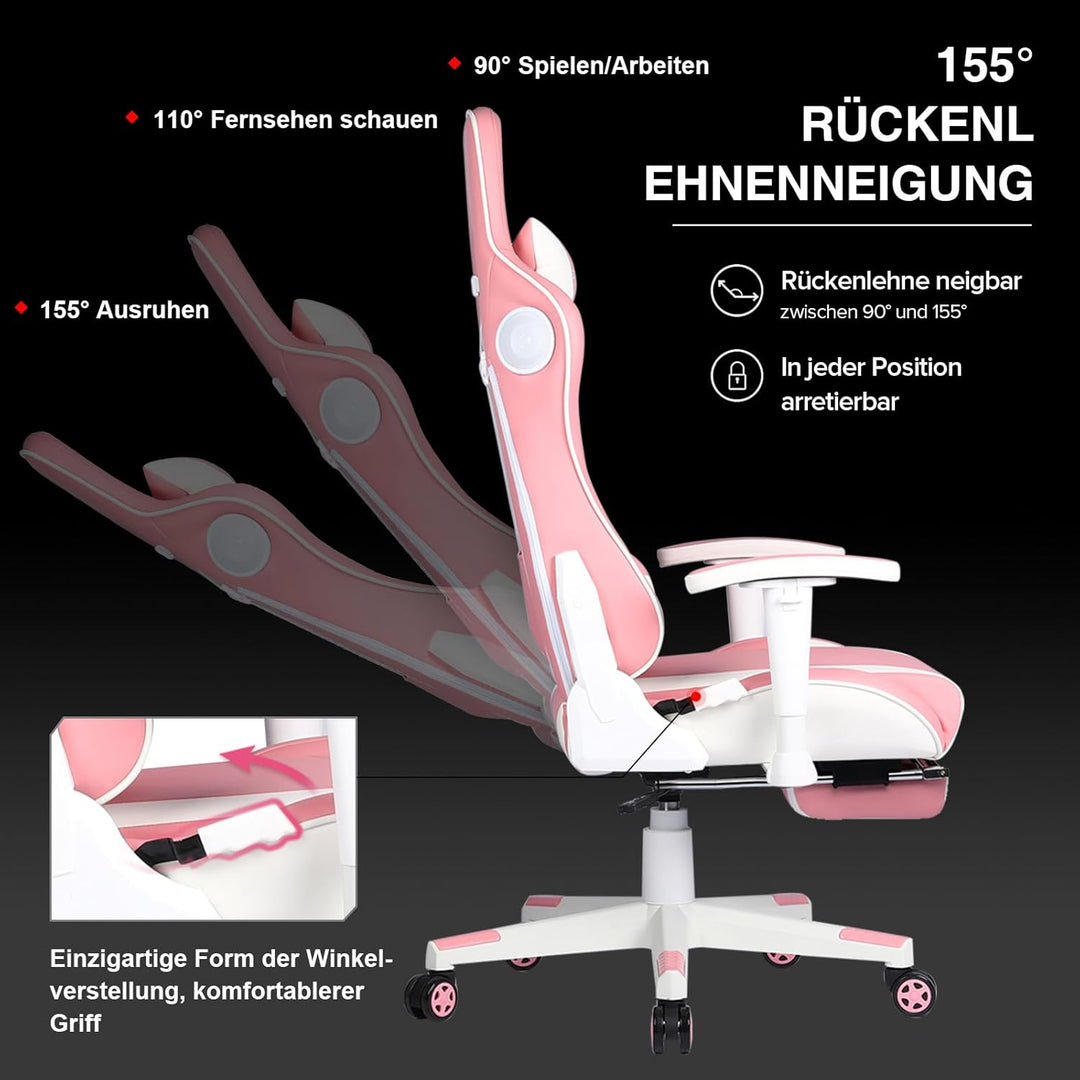 GTPLAYER Gaming Stuhl Gamer Stuhl mit Fussstütze Bluetooth Lautsprecher Ergonomischer Bürostuhl Comp