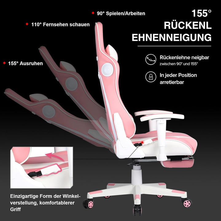 GTPLAYER Gaming Stuhl Gamer Stuhl mit Fussstütze Bluetooth Lautsprecher Ergonomischer Bürostuhl Comp