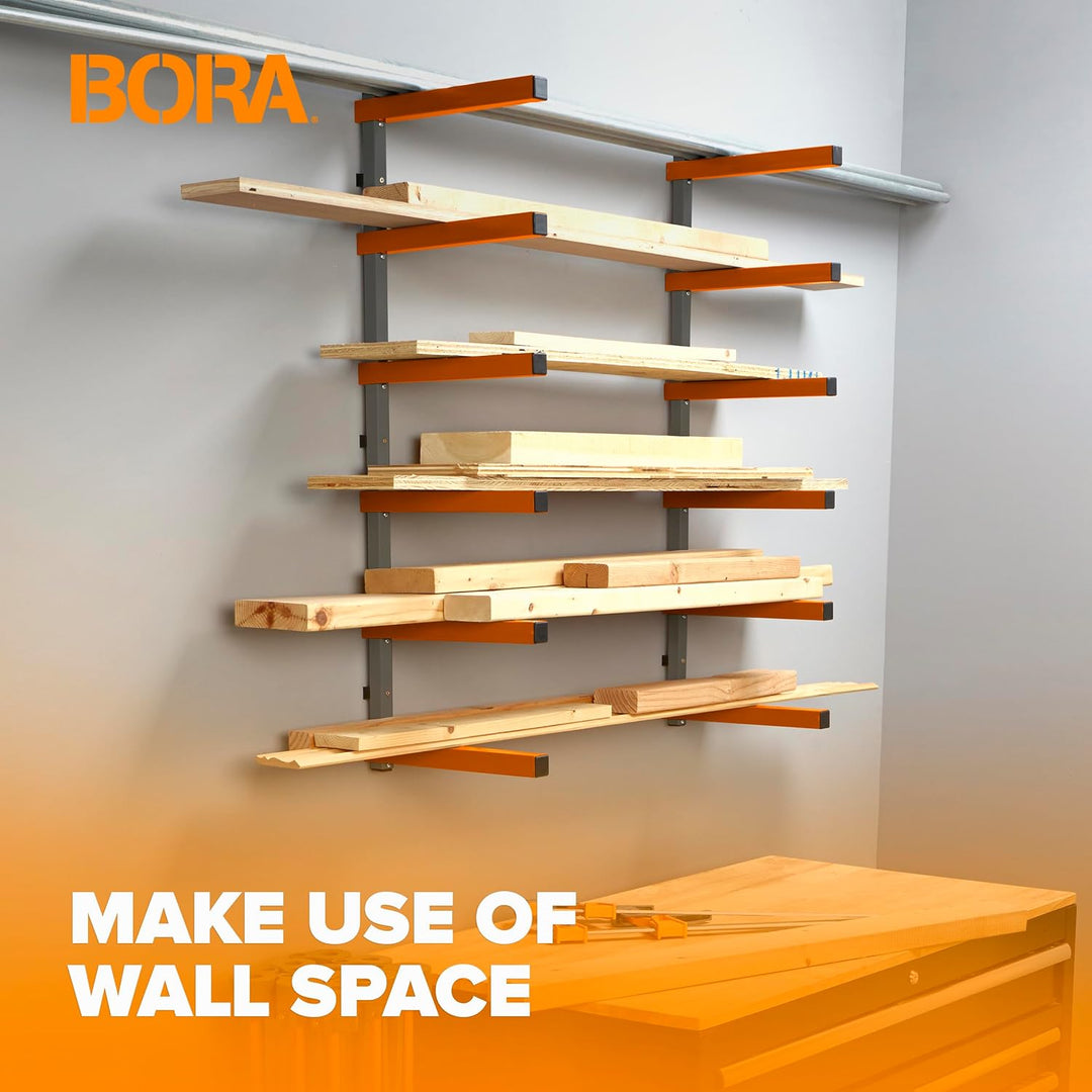 Bora Holzorganizer und Holzaufbewahrung Metallregal mit 6-stufiger Wandhalterung - Innen und Aussen
