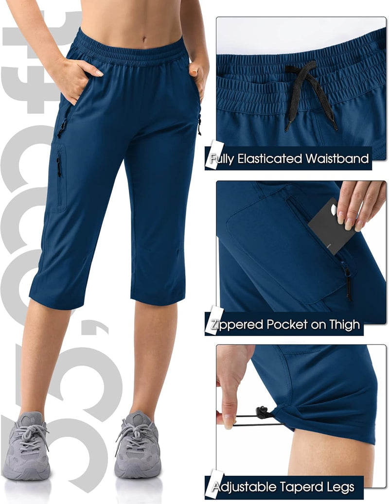 33,000ft Damen 3/4 Hose Capri Wanderhose Stretch Leichte Radhose Taschen Sommer Outdoor Golf Hose 40