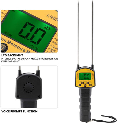 Asixxsix Getreide-Feuchtigkeitsmesser, Getreide-Mehl-Feuchtigkeitsmesser Tragbares LCD-Display Getre