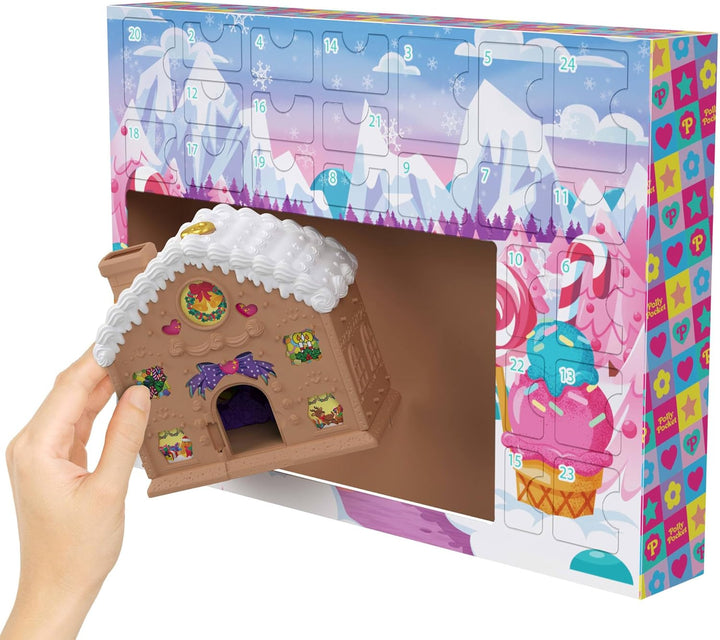 Polly Pocket Adventskalender mit Polly Pocket Puppe, Lebkuchenhaus-Spielset zum Selbermachen mit 24