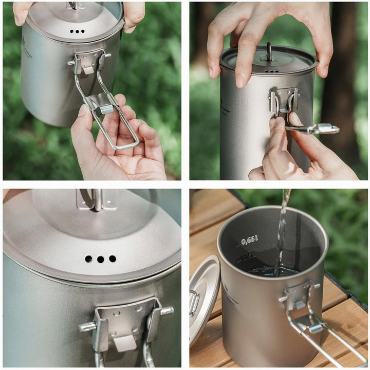 Boundless Voyage Ultraleichtflugzeuge Tragbare 900ml Outdoor Titan Topf mit Deckel Klappgriff Campin