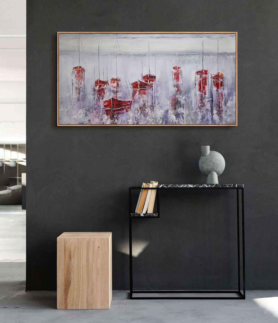 YS-Art Abstrakt Acryl Gemälde auf Leinwand handgemalt Stiller Hafen Wandbilder Wohnzimmer moderne Se