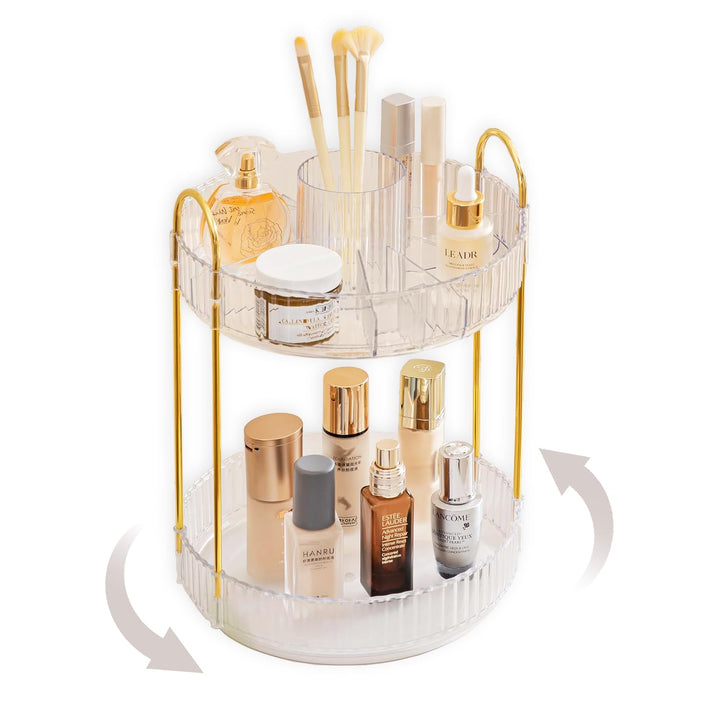 360 Drehbar Make Up Kosmetik Organizer 2 Ebenen Schminktisch Organizer Lazy Susan Makeup Skincare Or