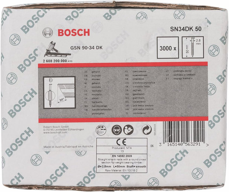 Bosch Professional 2608200000 Nagel D-Kopf Nagel 34°, blank, glatt; SN34DK 50 50xx2,8xmmx50xmm, 50xx