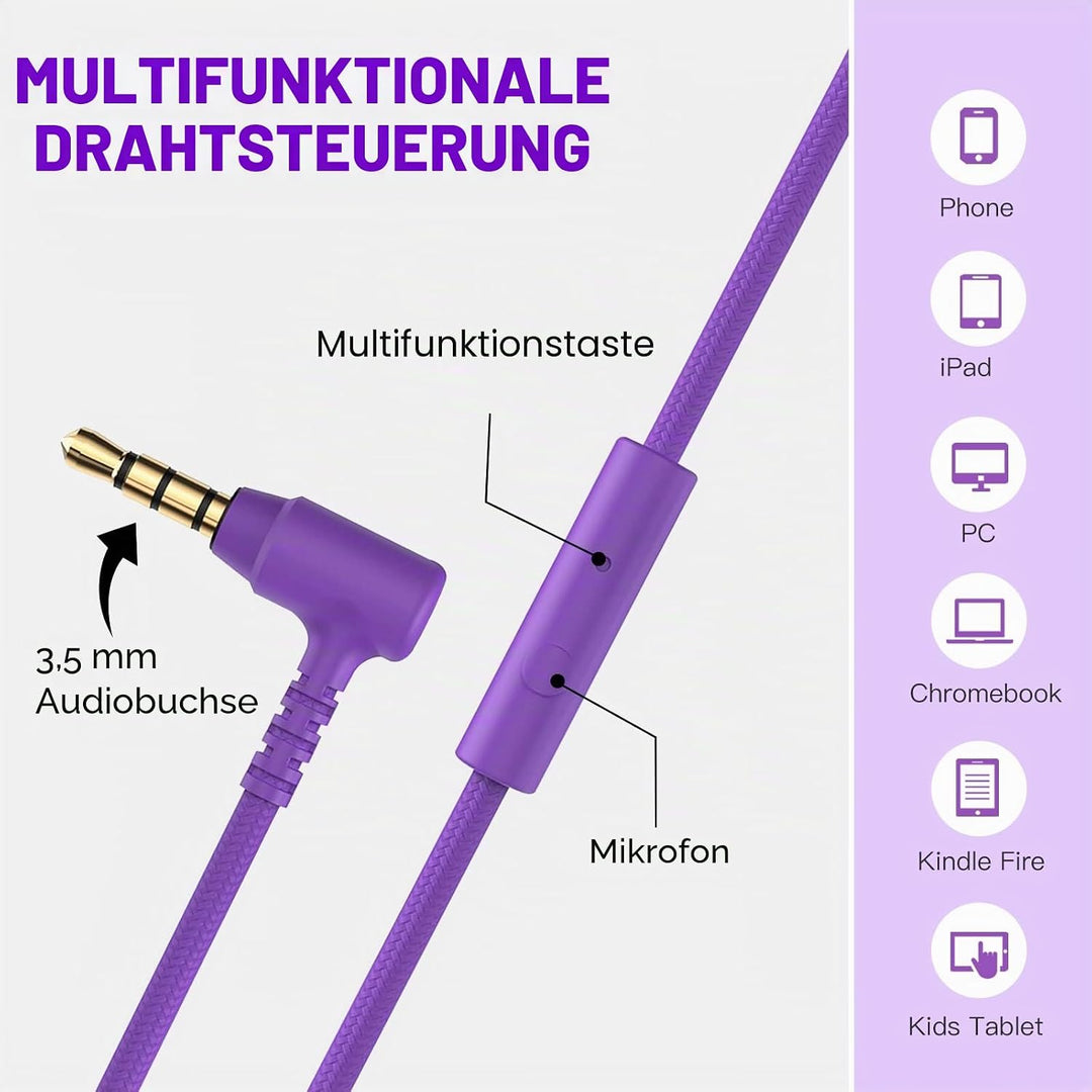 Rockpapa 952 Kinder Kopfhörer mit Kabel, Kopfhörer Kinder Mädchen, HD Mikrofon, Klinke 3.5 mm, Faltb