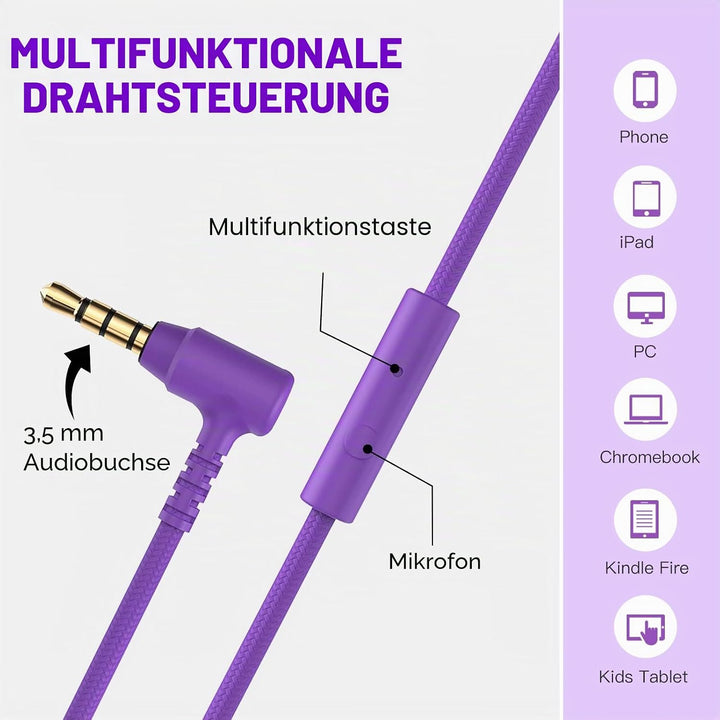 Rockpapa 952 Kinder Kopfhörer mit Kabel, Kopfhörer Kinder Mädchen, HD Mikrofon, Klinke 3.5 mm, Faltb