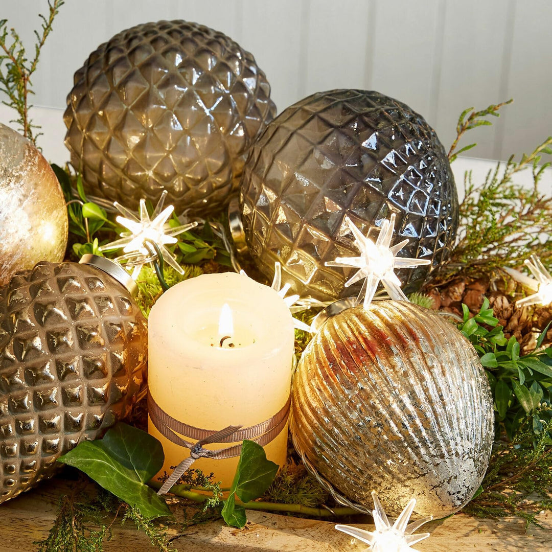 LOBERON® Weihnachtsschmuck 6er Set Layounne, Weihnachtsdeko, Glas, H/Ø ca. 10/10 cm, antiksilber/gra