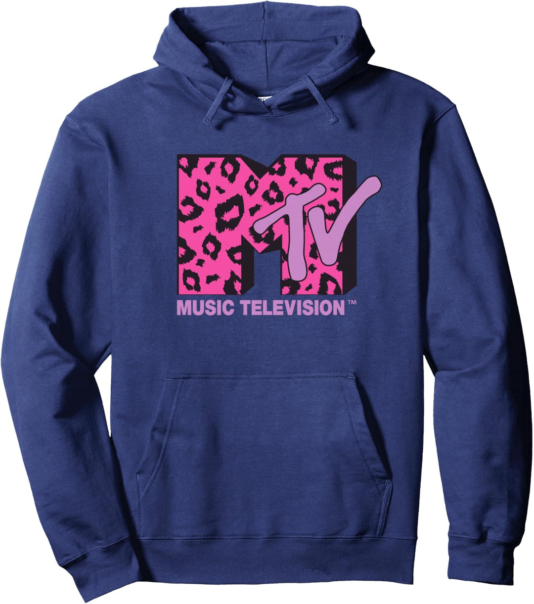 MTV Logo Pink Leopard Print Pullover Hoodie
