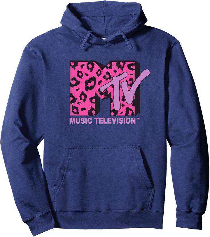 MTV Logo Pink Leopard Print Pullover Hoodie