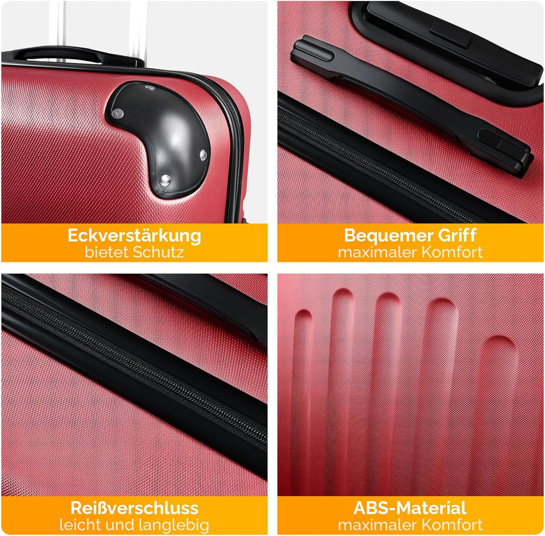 Bonnlo Kofferset 3 Teilig, Hartschale Koffer Set, Reisekoffer mit 4 Rollen, ABS-Trolley M-L-XL, mit