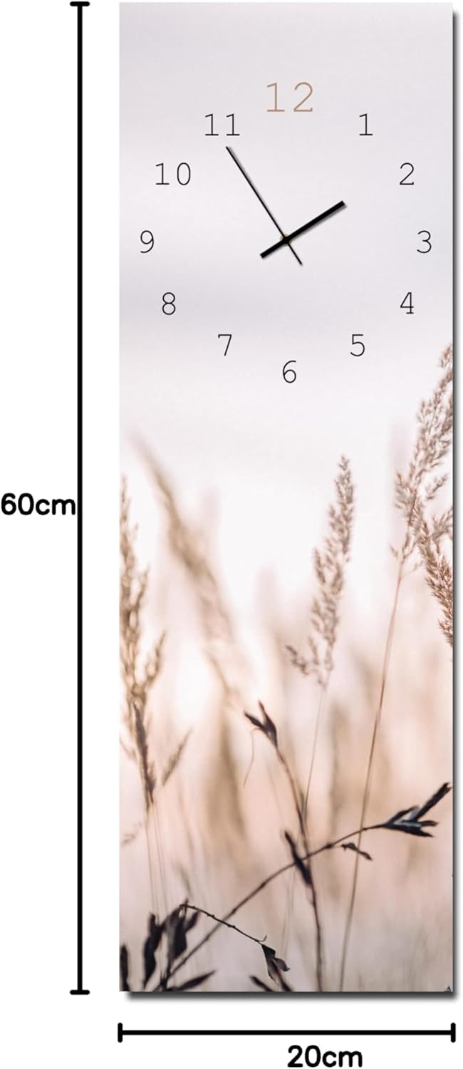 Wanduhr Calm Grasses 20 x 60 cm | lautlose Uhr aus Glas Made in EU - Glasuhr inklusive Wandaufhängun