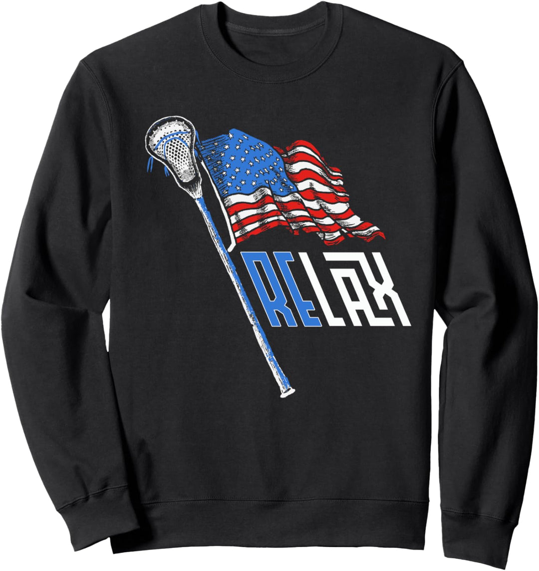 RELAX! Retro USA American Flag Lacrosse Stick 80's Style Sweatshirt