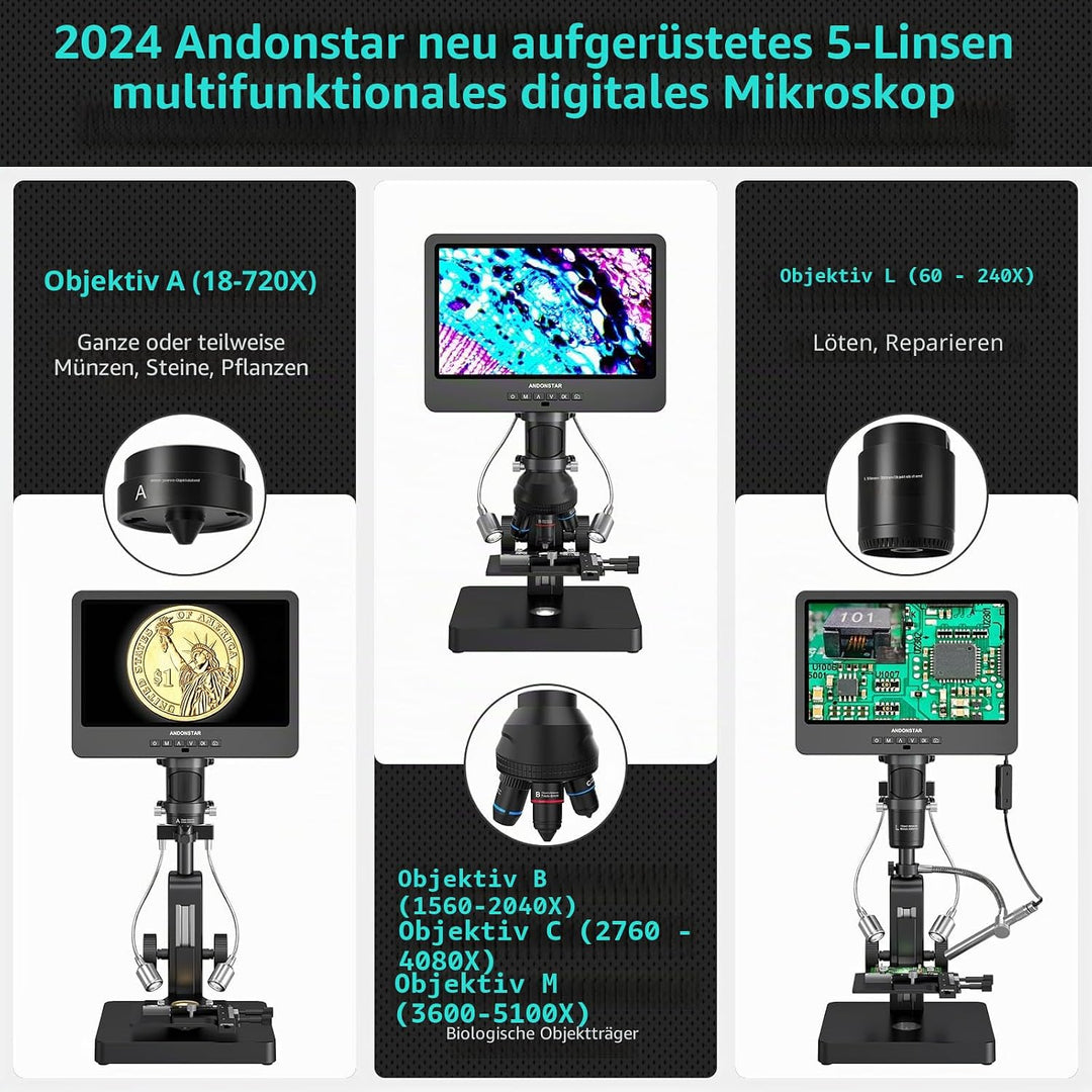 Andonstar AD269S 20X-5000X HDMI Digitalmikroskop mit 10,1&