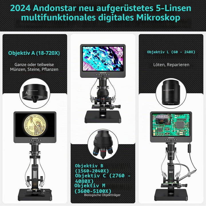 Andonstar AD269S 20X-5000X HDMI Digitalmikroskop mit 10,1&