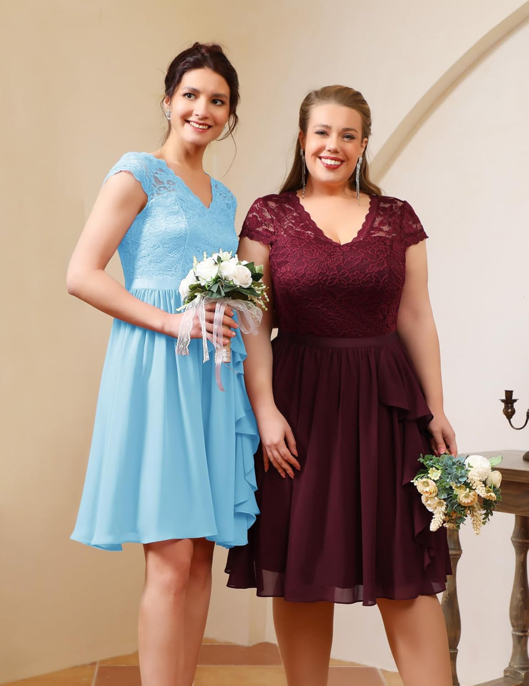 Wedtrend Cocktailkleid Damen Knielang Abendkleid Elegant für Hochzeit Elegant A Linie Rüschenkleid H