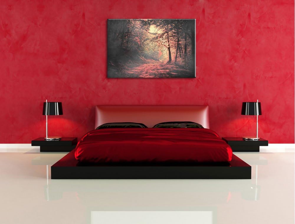traumhafte Waldstrasse im Herbst schwarz/weiss Format: 100x70 auf Leinwand, XXL riesige Bilder ferti