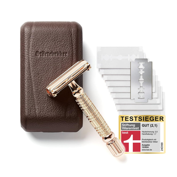 Störtebekker® Premium Rasierhobel Set für Herren im handgefertigten Lederetui - mit Rasierpinsel, Ra