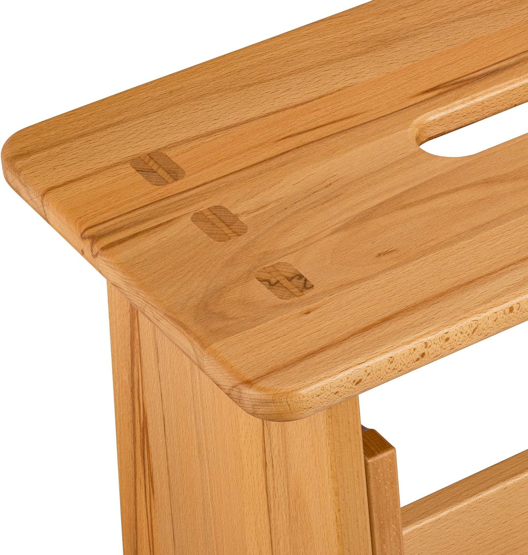 Tritthocker, Sitzhocker Holz, stabil in Kernbuche Massivholz, für Kinder und die ganze Familie, Kern
