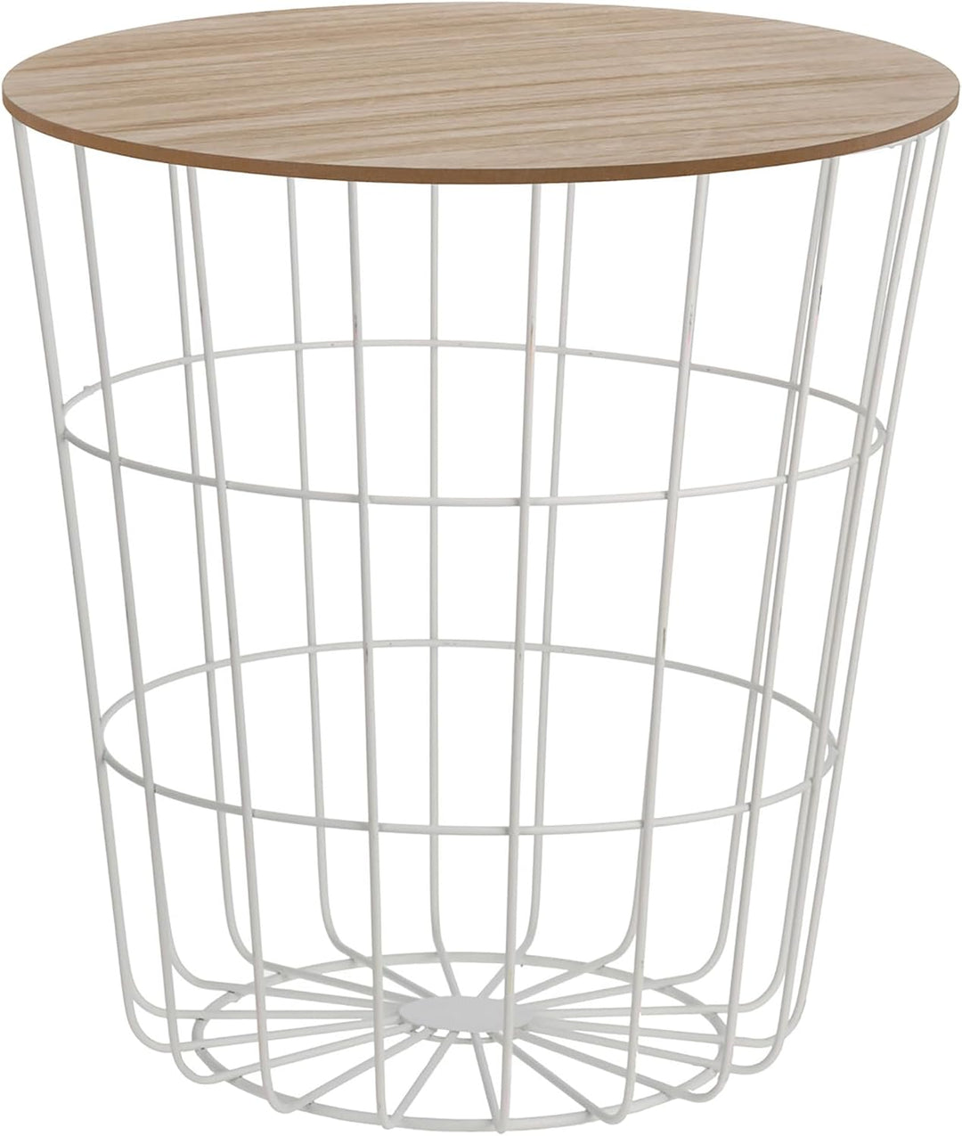 Design Beistelltisch - Metall Korb mit Holz Deckel - dekorativer Sofatisch inkl. Korbablage Weiss