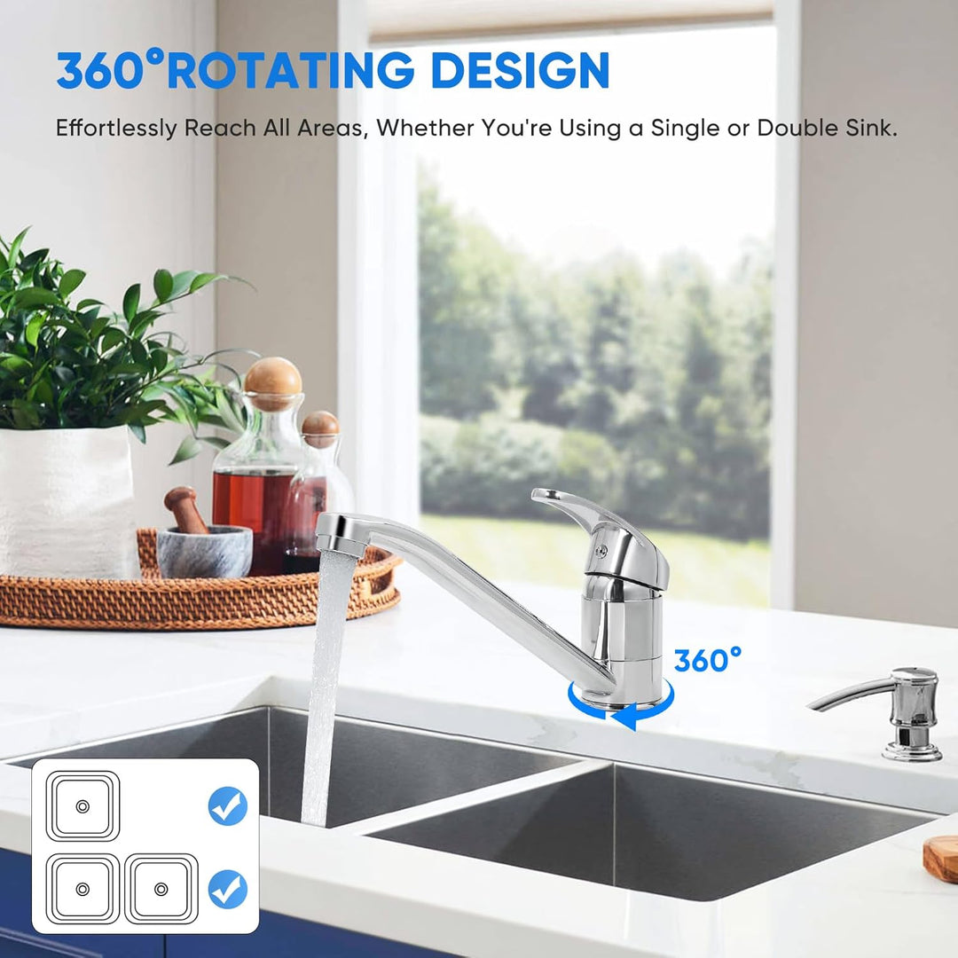Wasserhahn Küche, Chrom Küchenarmatur mit Einhebelmischer, Keramikkartusche und 360° Drehbarer Edels