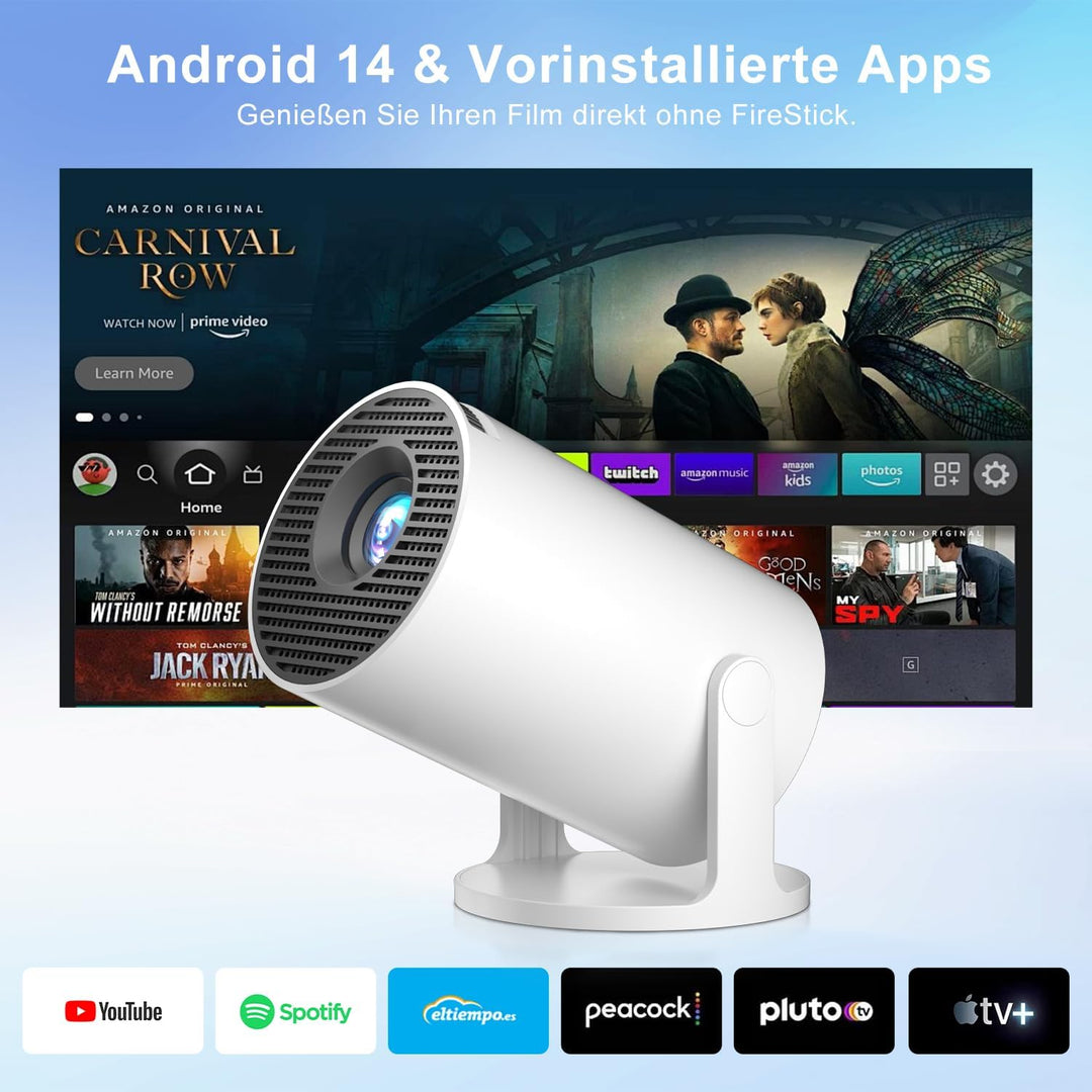 Salange Mini Beamer Unterstützt 4K, Android 14 mit Apps,Smart Projektor Tragbarer mit 5G WiFi 6 und
