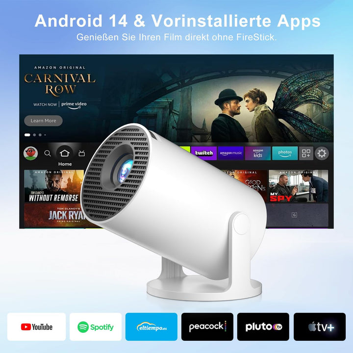 Salange Mini Beamer Unterstützt 4K, Android 14 mit Apps,Smart Projektor Tragbarer mit 5G WiFi 6 und