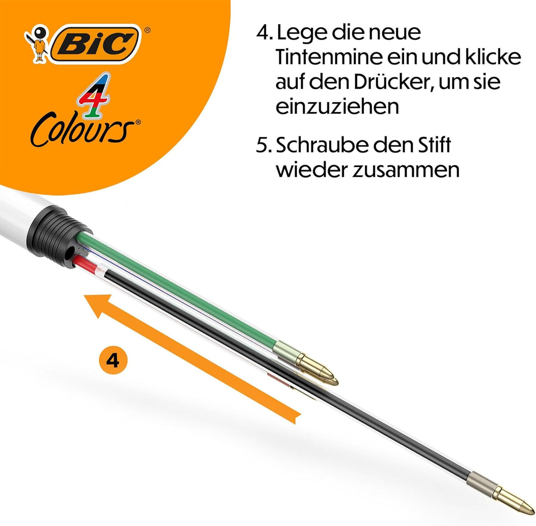 BIC 4 Farben Kugelschreiber Set 4 Colours Dekor Botanik, verschiedene Designs, 5er Pack, nachfüllbar