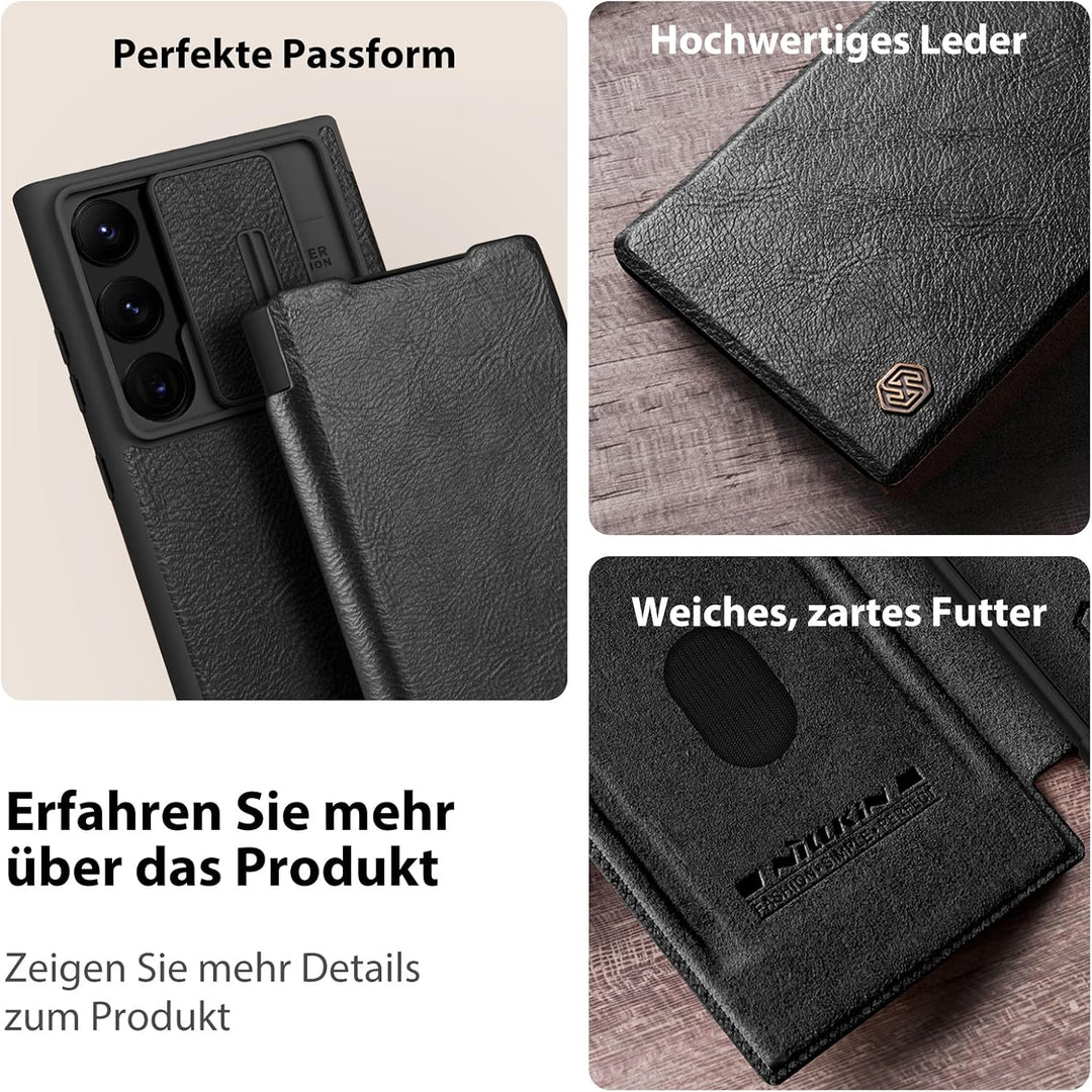 Nillkin Klappbar Hülle Kompatibel mit Samsung Galaxy S23 Ultra (6,8 Zoll), [Kameraschutz] PU Leder W
