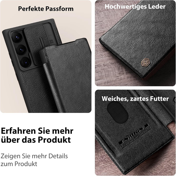 Nillkin Klappbar Hülle Kompatibel mit Samsung Galaxy S23 Ultra (6,8 Zoll), [Kameraschutz] PU Leder W