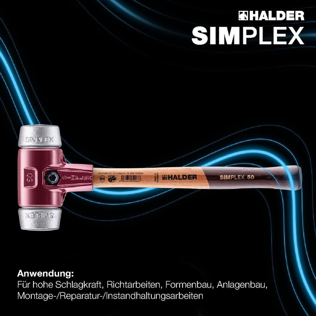SIMPLEX-Schonhammer, Weichmetall; mit Tempergussgehäuse und hochwertigem Holzstiel | D=40 mm | 3009.