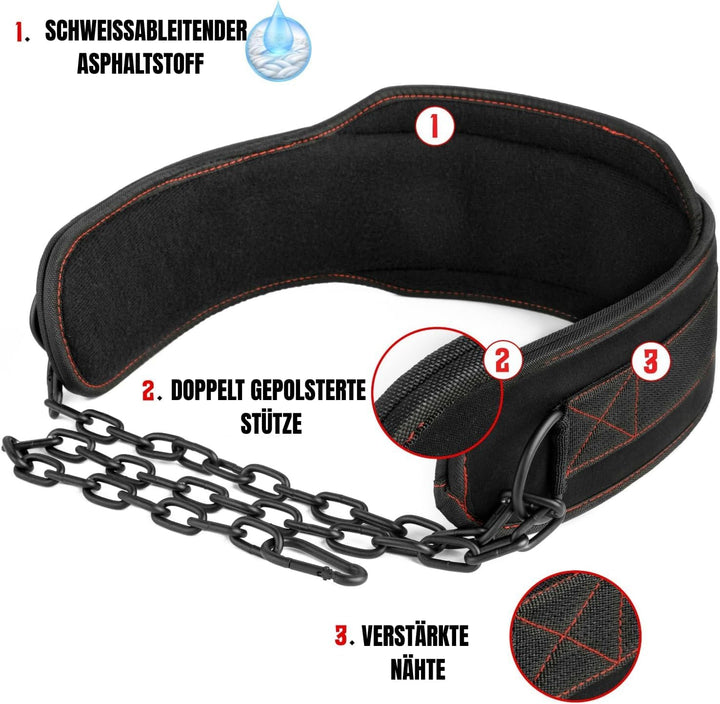EVO Fitness Dip Gürtel robust 36" verstellbare Kette Gewichthebergürtel 6.25" Rückenstütze Hebegürte