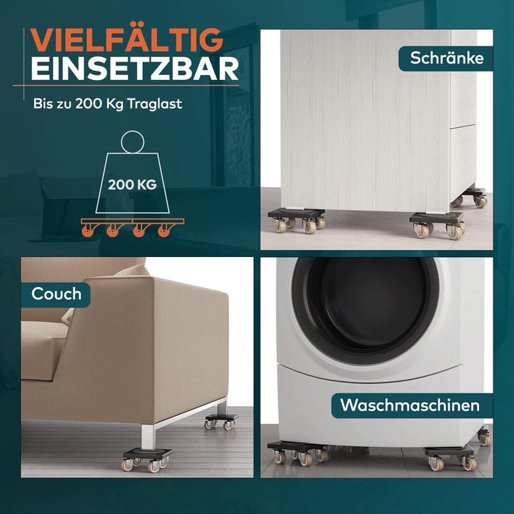 Der Innovative Möbelheber (inkl. Bremsen) für schwere Möbel von FAIRMO - 4 Möbelroller und 1 Lastenh
