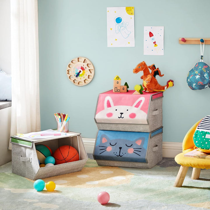 SONGMICS Aufbewahrungsboxen, 3er Set, Faltboxen, Stoffboxen mit Griffen, Organizer, magnetischer Dec