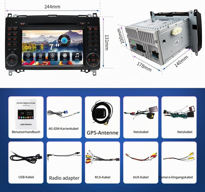 Autoradio für Mercedes Vito W639, Sprinter W906, A-Klasse W169, B-Klasse W245 – 2 DIN Radio mit CarP