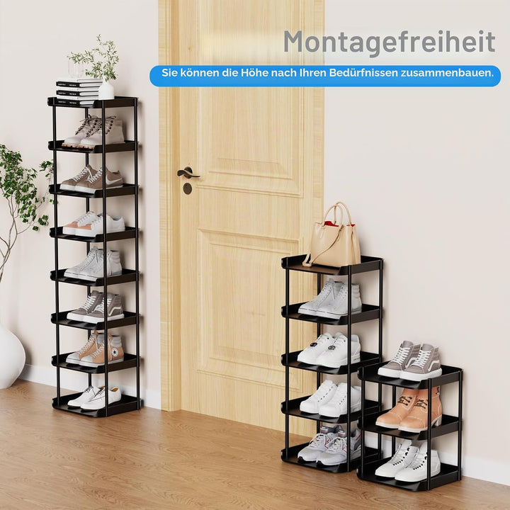 8 Ebenen Schmal Schuhregal, Mehrschichtiges Hoch Schuhregale Platzsparend, Stapelbar Klein Standrega