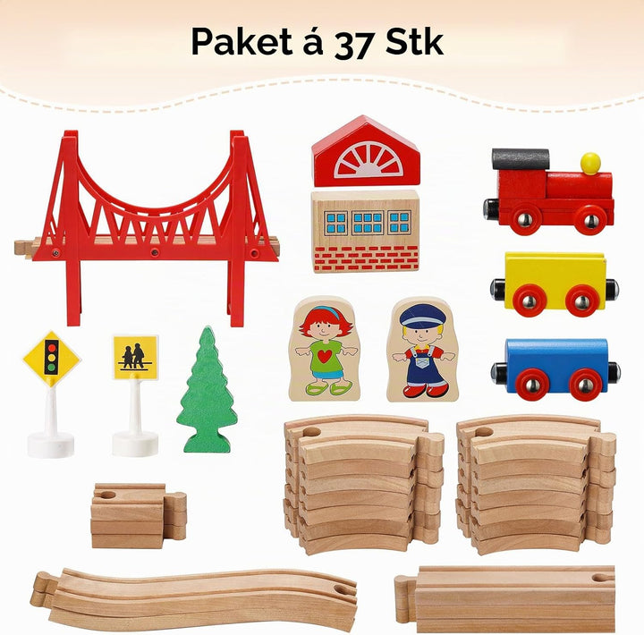 SainSmart Jr. 37 Pcs Holzeisenbahn und Züge Pack Eisenbahn Anfängerset Kompatibel mit Thomas Passend