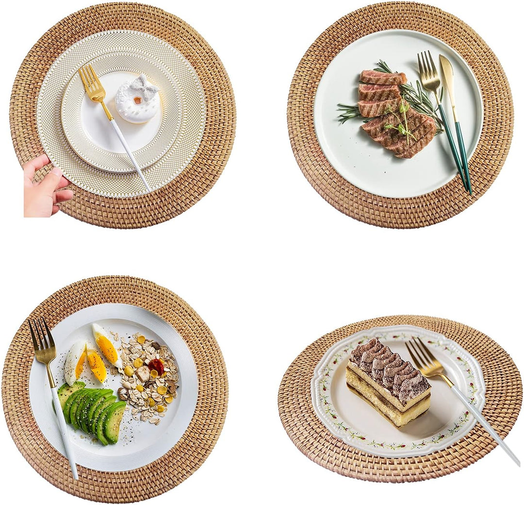 DAWN FLAME Set Mit 2 Handgewebten Tischsets aus Natürlichem Rattan Hitzebeständiger Unterlage Dreibe