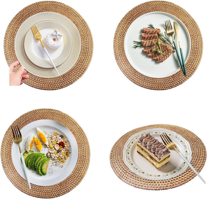 DAWN FLAME Set Mit 2 Handgewebten Tischsets aus Natürlichem Rattan Hitzebeständiger Unterlage Dreibe
