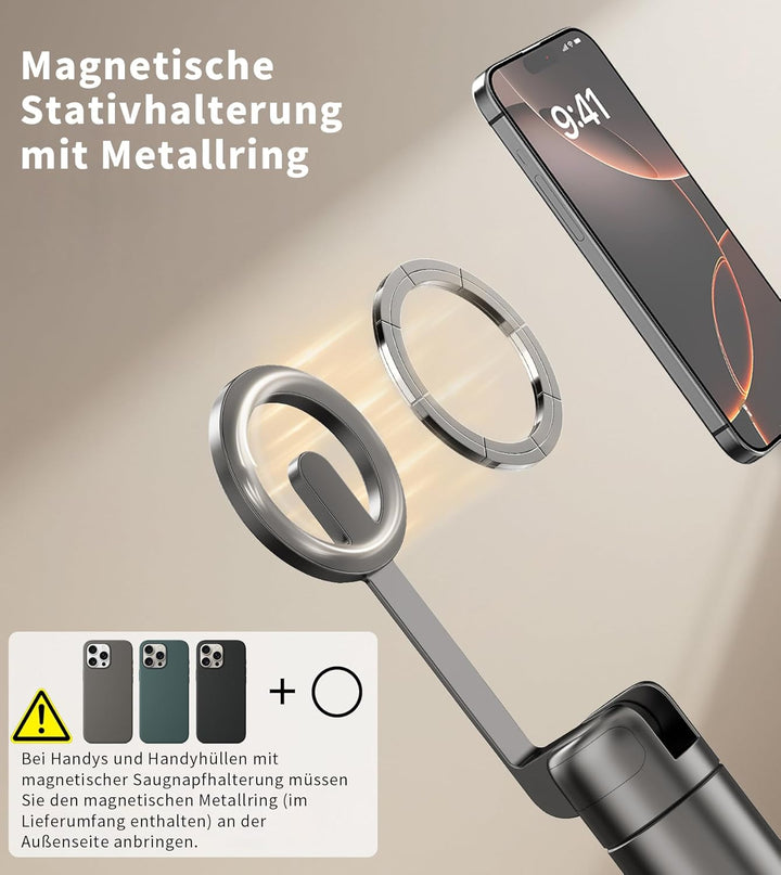 TONEOF 173cm Magnetisches Selfie Stick Stativ, Stark Magnetischer Aluminium Halter für Magsafe, 360°