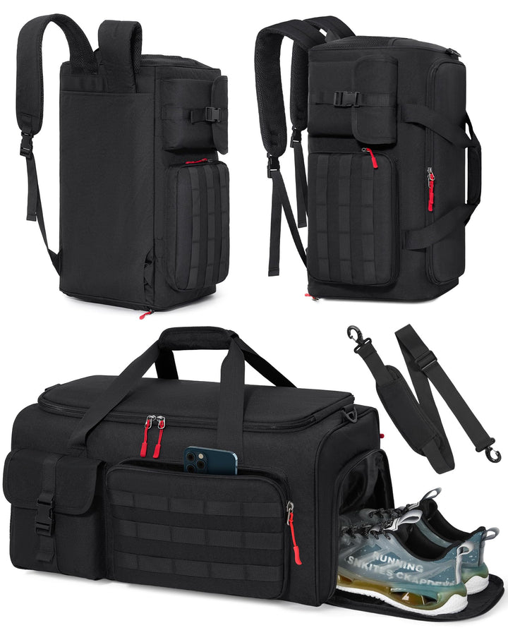 RAINSMORE 3 IN 1 Sporttasche Herren 45L Reisetasche Rucksackfunktion Handgepäck mit Schuhfach Latopf