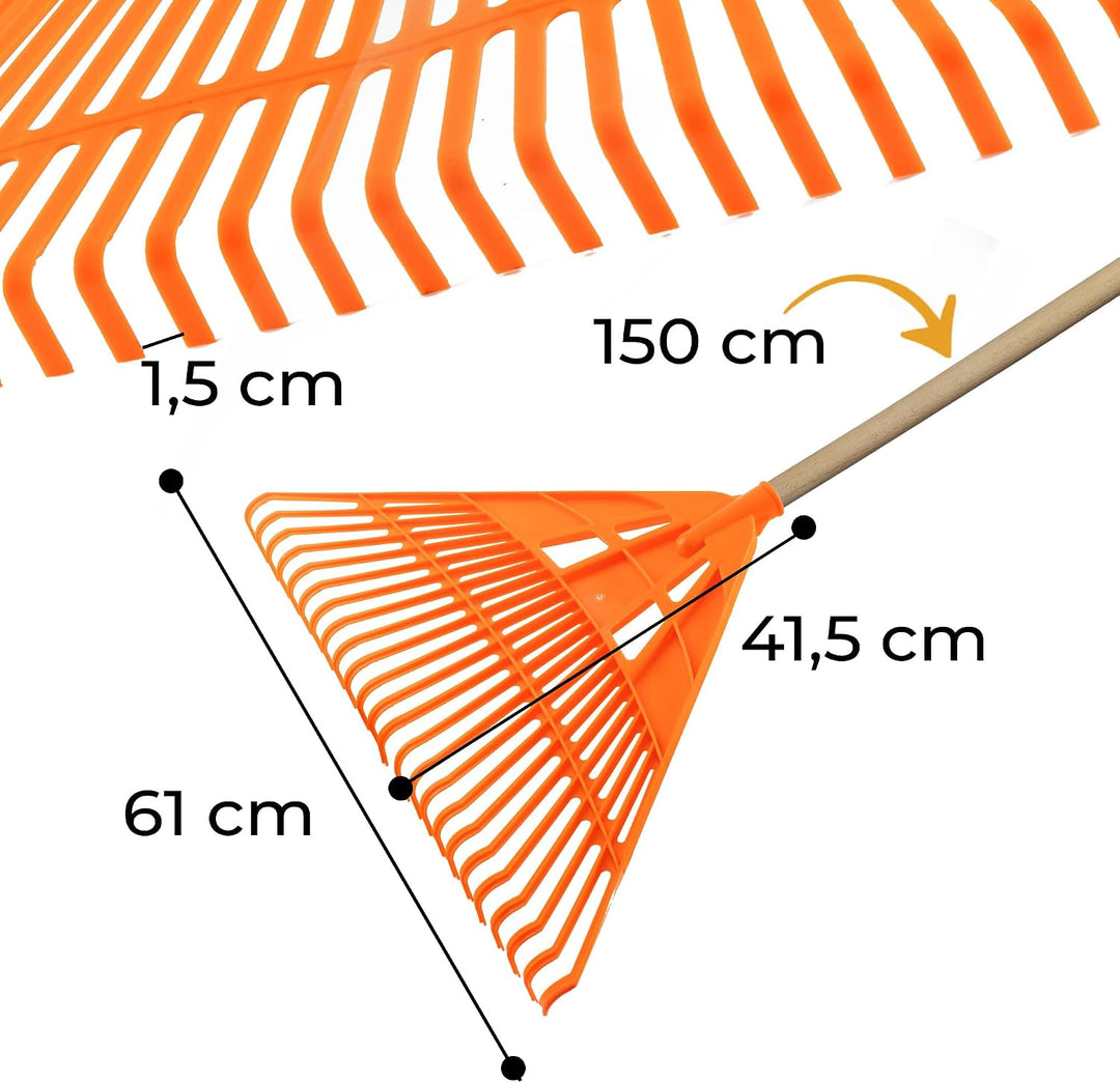 Gartenbesen für Grasblätter mit Stick 24 Zähne Leichte und Ergonomische Reche Kunststoff 61x41,5 cm