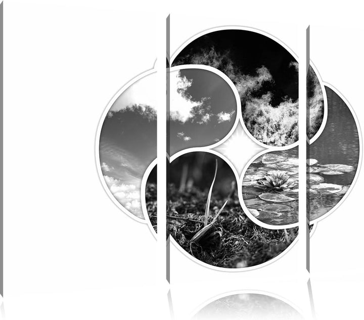 Pixxprint Die Vier Elemente Kunst B&W / 3-Teilig/Gesamtmass 120cm Leinwandbild bespannt auf Holzrahm