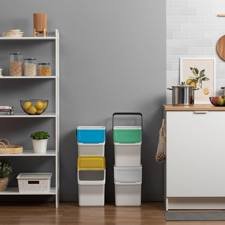 TATAY Mülltrennsystem Easy Waste 20L | 4er Set Recycling Behälter | Modular und Stapelbar | Deckel m