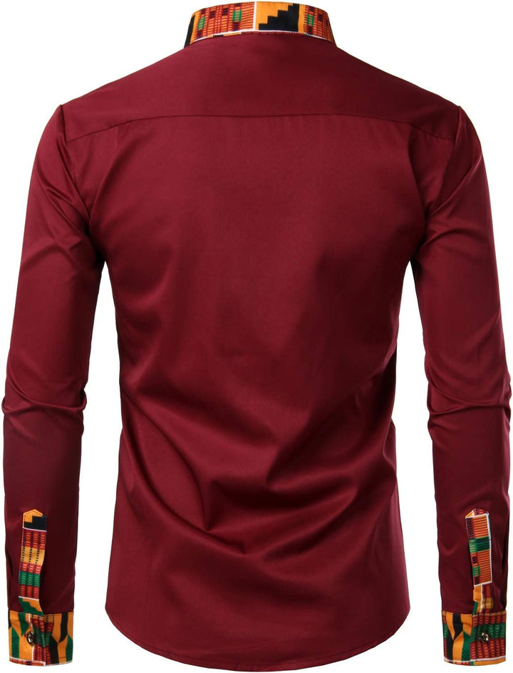 PARKLEES Herren African Tribal Grafik Patchwork Design Slim Fit Langarm Freizeithemd Party Shirt für