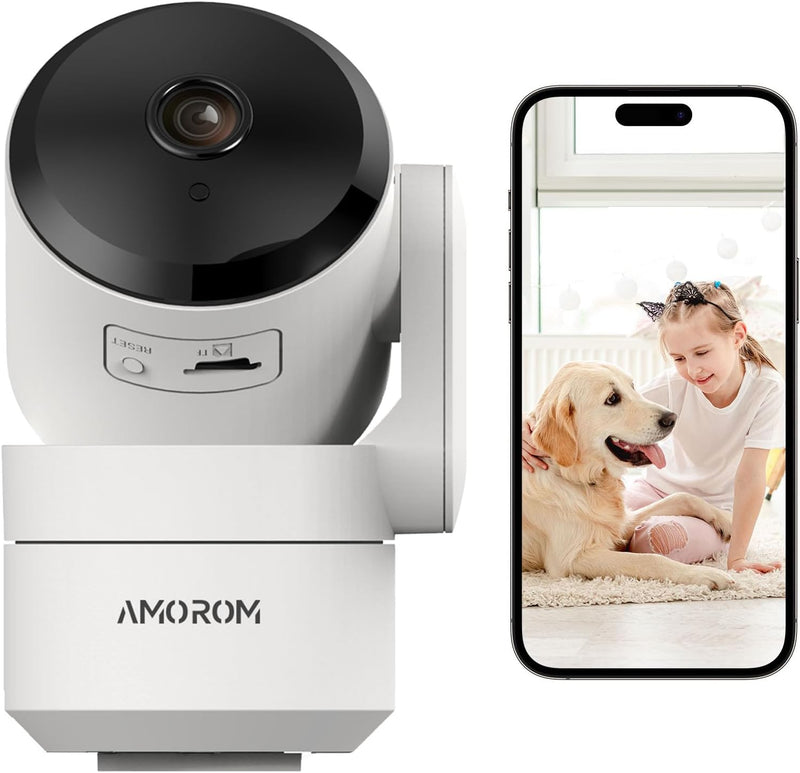AMOROM WLAN Überwachungskamera Innen 360°, 1080p Kamera Überwachung mit Nachtsicht, 2 Wege Audio, Be