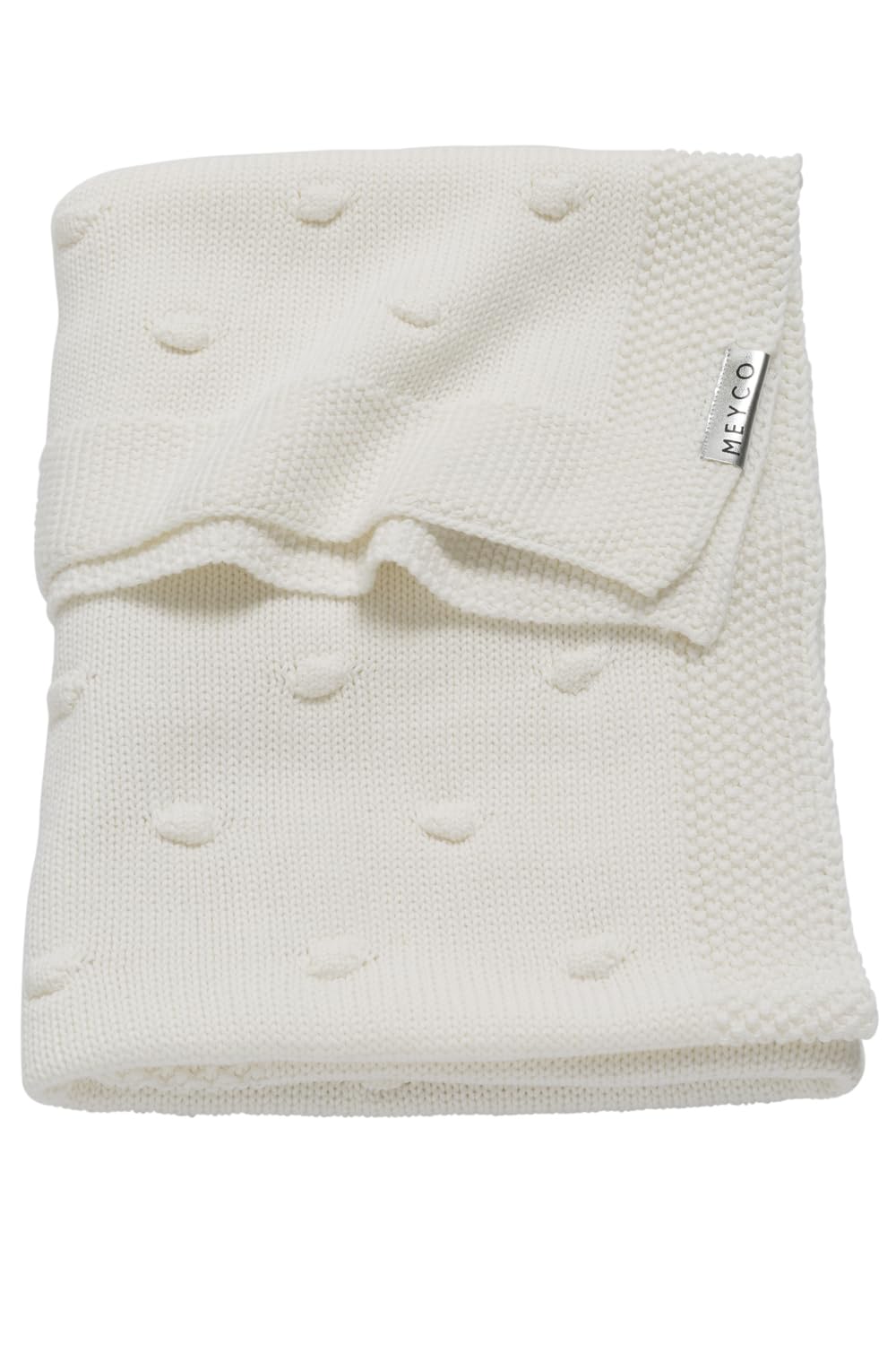 Meyco 2753050 Babydecke gestrickt mit Knoten 100x150 cm, Off White/Weiss
