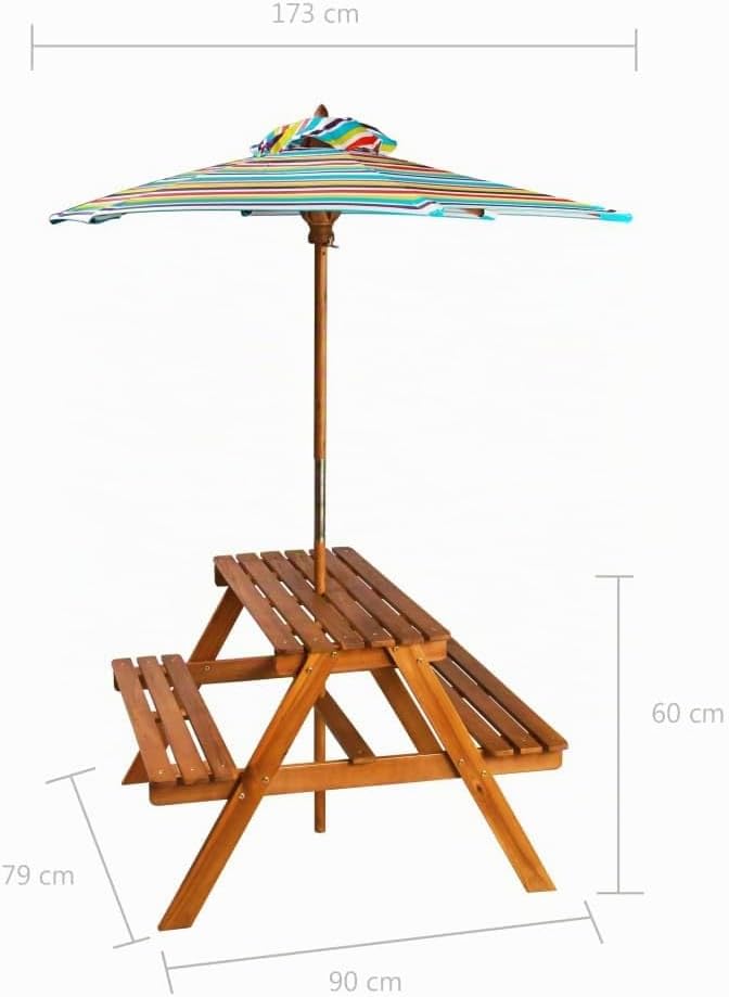 vidaXL Kinder-Picknicktisch mit Sonnenschirm 79x90x60 cm Akazienholz