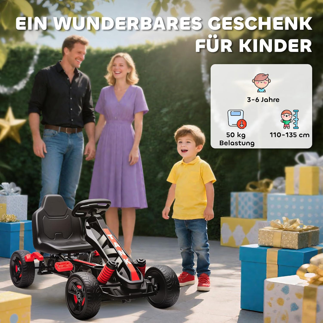 AIYAPLAY Gokart Tretauto mit Handbremse, Automatisches Kupplungssystem, Vor- und Rückwärtsgang, Tret